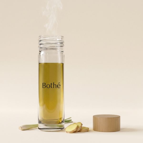 Bottiglia Bothé con infuso di tè verde allo zenzero e fette di zenzero fresco