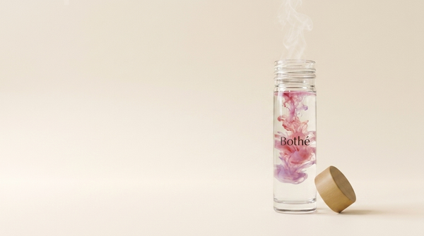 Ein Aufguss aus rosa Hibiskus, der sich in der Bothé-Glasflasche entfaltet – Schlankheitstee ohne Abführmittel