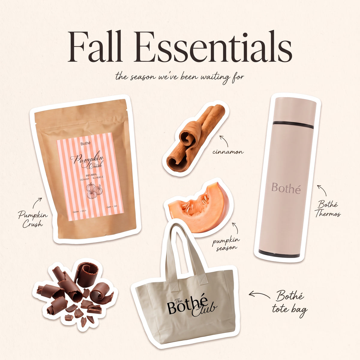 Fall Essentials Bothé : infusion PUMPKIN CRUSH, thermos Bothé et tote bag The Bothé Club
