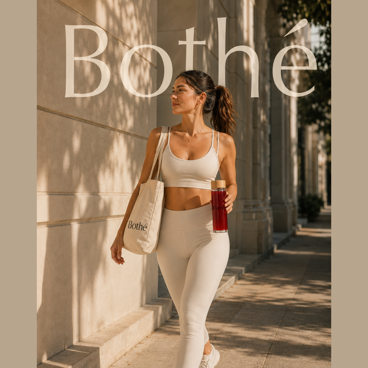 Tisana "FAIS-MOI FONDRE" – donna con borsa tote e bottiglia in città
